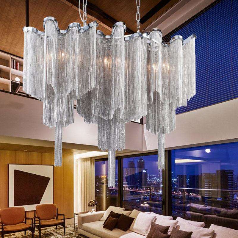 后现代创意奢华流苏铝链条吊灯客厅灯餐厅灯复式楼楼梯间连锁店灯
