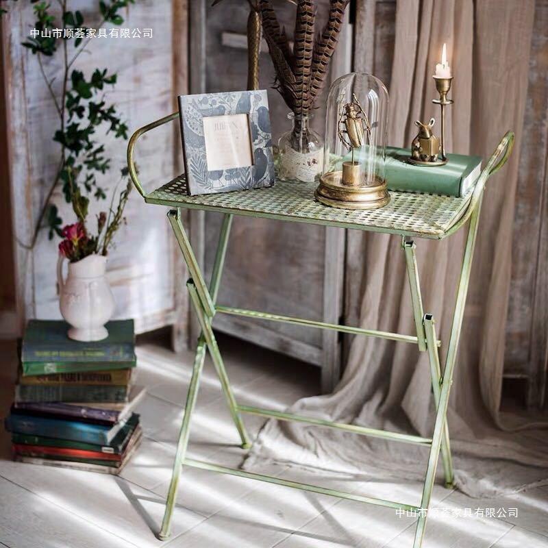 temu跨境复古铁艺可折叠桌椅户外边桌室内插花操作台装饰绿植茶几