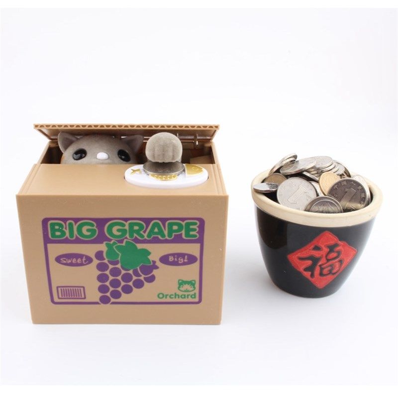 包邮创意超萌偷钱猫咪吃硬币储存箱储蓄罐存钱箱宅家猫 贪招财猫