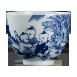 钟家窑主人杯 景德镇手绘青花釉里红柴窑人物杯子陶瓷功夫小茶杯