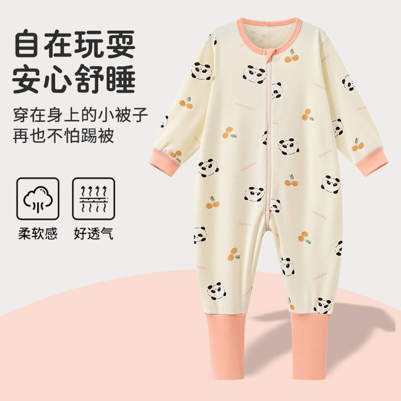 婴儿童睡袋春秋薄款宝宝纯棉无骨大码连体睡衣包脚分腿防踢被神器