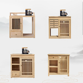 新中式 茶水柜下置水桶餐边柜茶室茶水台烧水壶一体移动实木烧水柜