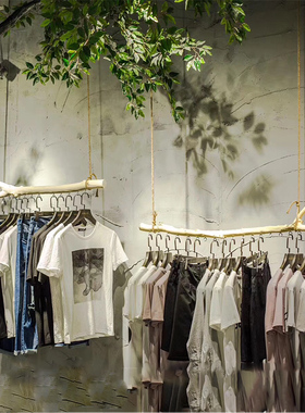 去皮原木干树枝男女童装服装店挂衣杆衣架带钩扣棍吊顶悬侧挂杆