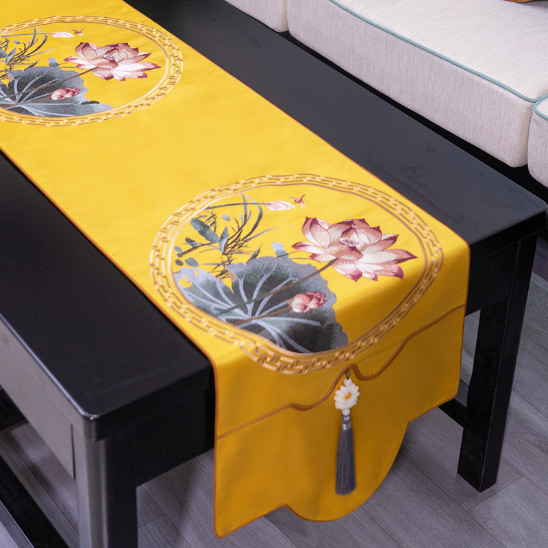 新中式荷花禅意桌旗茶旗坐垫抱枕中国餐桌垫茶几旗桌布电视柜软装,居家布艺,桌旗,淘宝优惠券,粉丝福利购,淘宝优惠卷