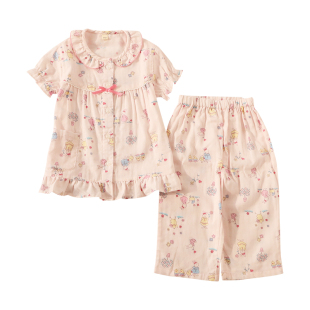 女童睡衣公主款 宝宝套装 纯棉短袖 棉纱布家居服儿童薄款 短裤 夏季