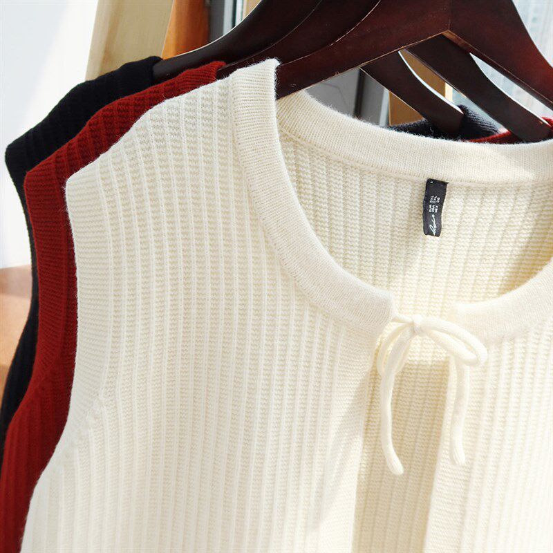 大码毛衣马甲背心女胖mm外穿秋冬宽松加厚系带胖妹妹无袖开衫外套