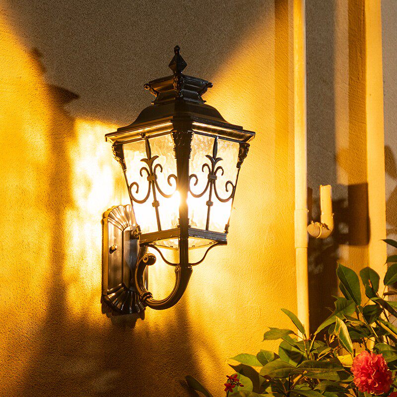 欧式户外铝材壁灯阳台过道走廊楼梯墙壁灯复古led防水玻璃庭院灯