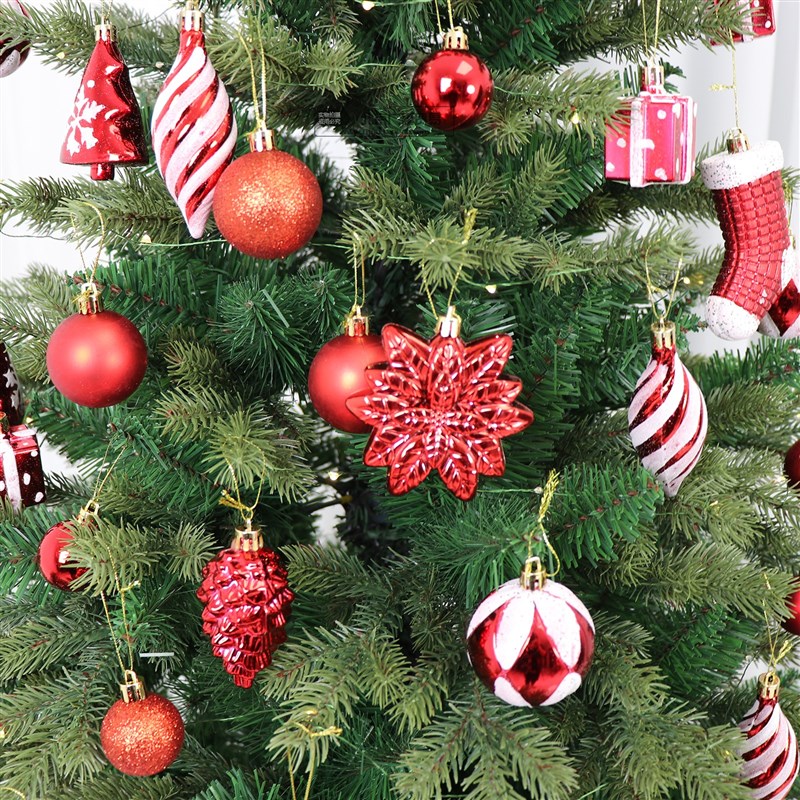 圣诞树装饰品圣诞球挂件 红色喜庆挂饰装饰圣诞球72个装礼盒套装