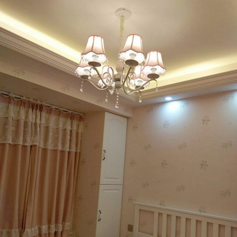 北欧儿童房吊灯女孩公主田园温馨欧式粉色水晶灯网红房间卧室主灯