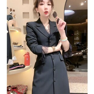 气质显瘦黑色蕾丝长袖连衣裙女秋季轻熟风西装小个子高级感小黑裙
