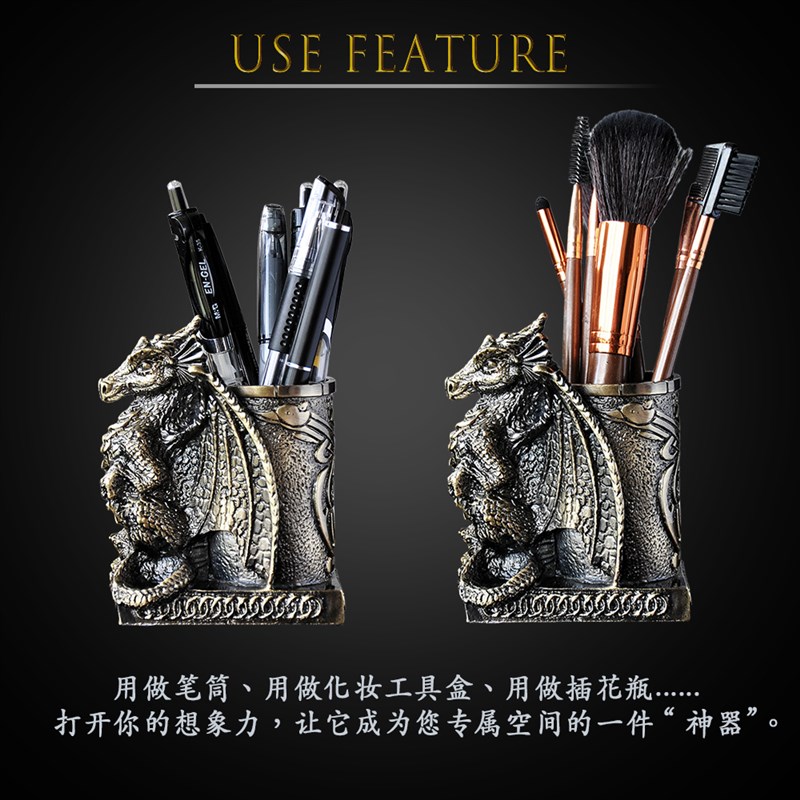 萨里奥可爱雏龙多功能笔筒收纳盒创意时尚欧式复古桌面摆件化妆桶