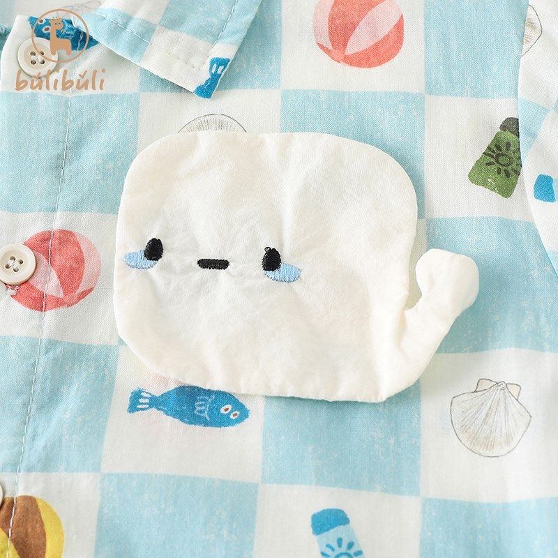 男童夏装套装2025新款洋气男宝宝衬衫牛仔短裤夏季衣服分体两件套