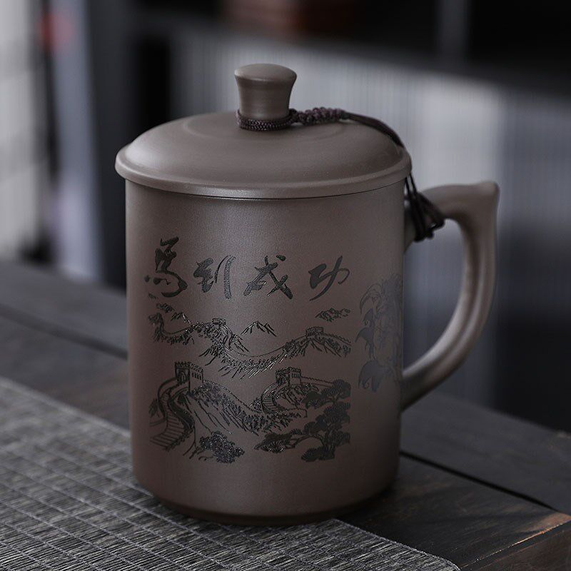 原矿紫砂办公茶杯家用喝水杯子刻字大容量紫砂泡茶杯男士茶杯定制