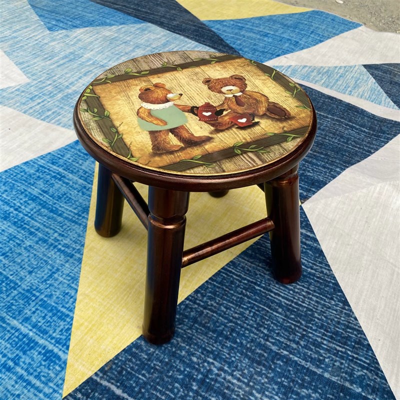 美式乡村 田园凳子欧式凳子成人凳子 实木矮凳 家用卡通小板凳