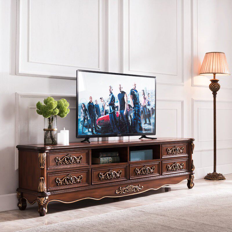欧美式乡村复古彩绘收纳电视柜茶几组合客厅落地视听背景装饰家具