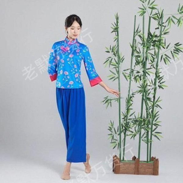 茶广场舞服装套装古典村姑采新款舞中国民族风团体跳歌演出服舞秧