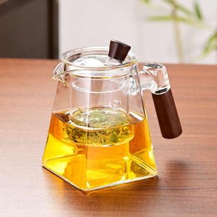 四方花茶过滤茶具天圆地方 高硼硅玻璃泡茶壶家用耐高温煮茶器套装