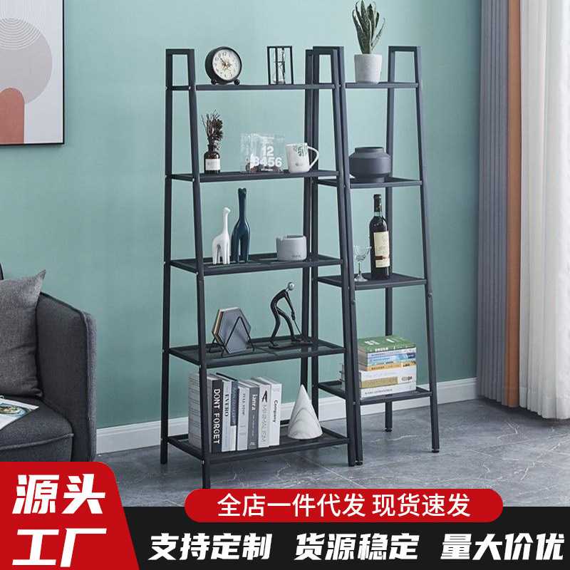 置物架厨房收纳架多层铁艺白书架落地客厅卧室梯形置地式阳台花架图片