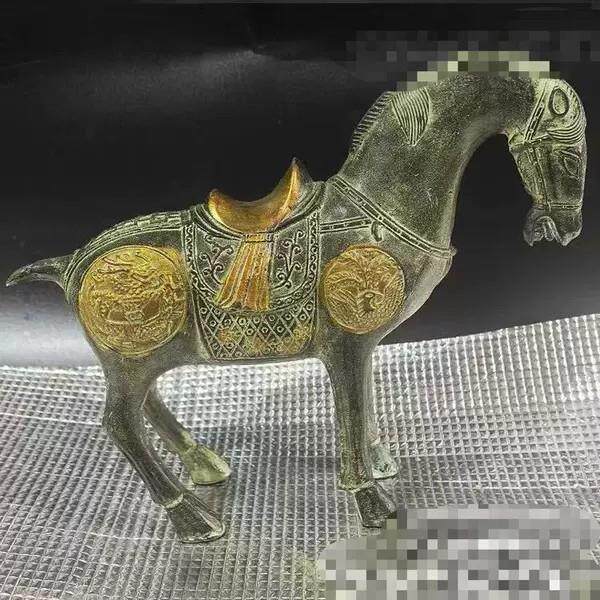 古玩杂项仿古铜器青铜鎏金唐马大号摆件 青铜书房居家摆件