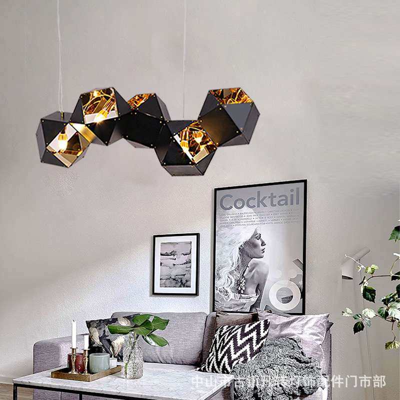 黑色工业风后现代创意多边形不锈钢魔盒酒店吧台餐厅客厅艺术吊灯