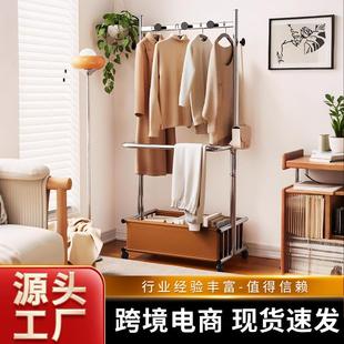 衣帽架家用可移动挂衣收纳储物架子加厚碳钢皮革卧室落地简约衣架