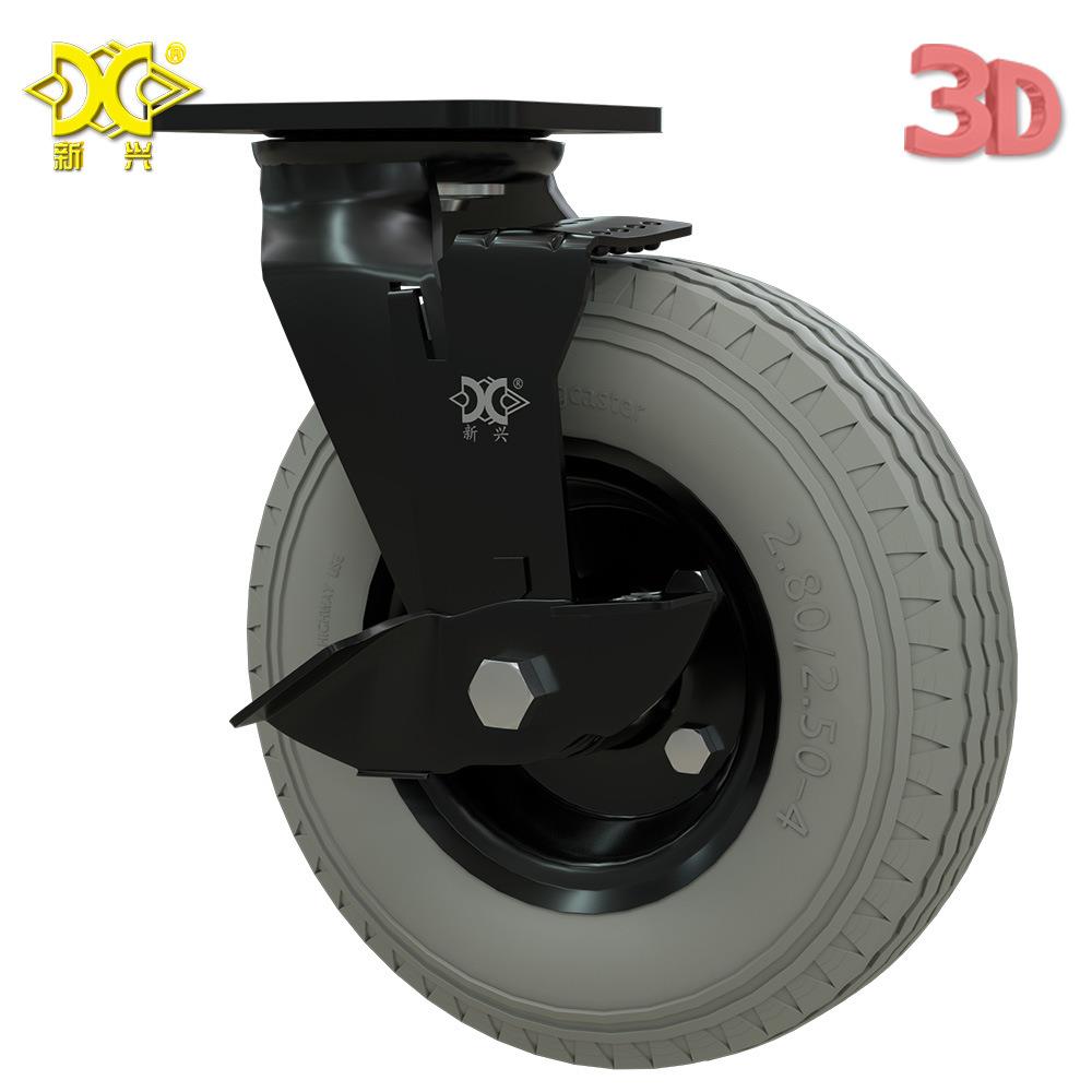 厂家直供 8寸PU发泡轮带刹车脚轮聚氨酯轮酒店服务车行李车万向轮