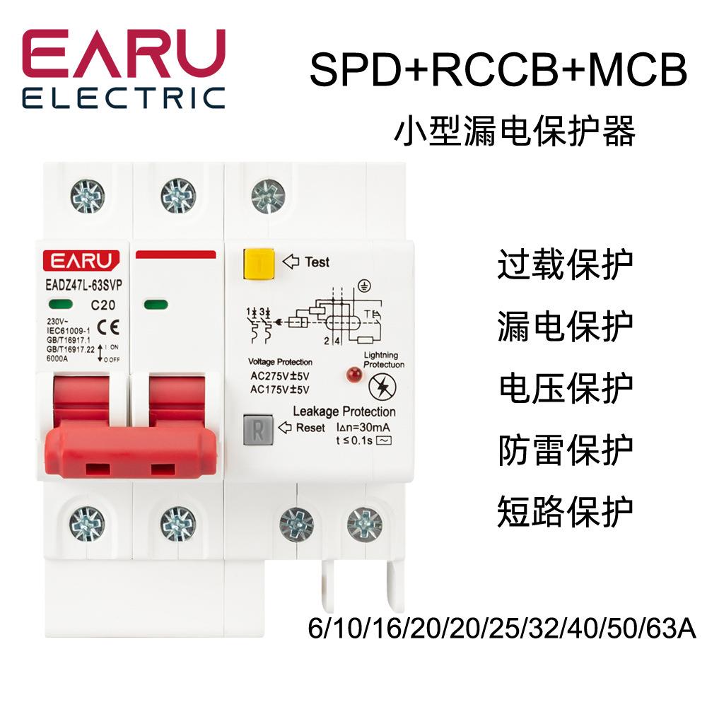 防雷漏电保护器家用空气开关断路器带漏保浪涌保护器 总开关2p63A