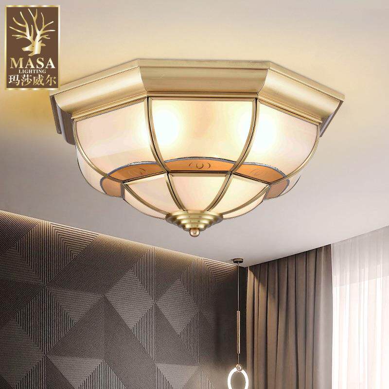 欧式全铜灯具圆形led房间灯卧室灯阳台过道走廊灯复古美式吸顶灯