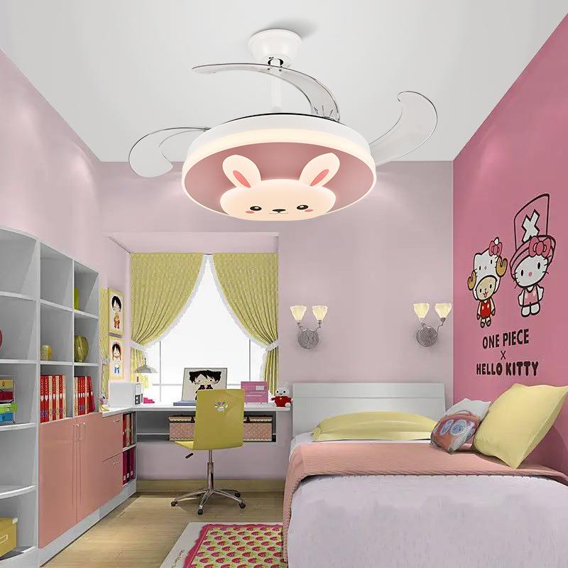 可爱儿童房风扇灯静音隐形餐厅卧室吊扇灯女男孩房间带风扇的吊灯