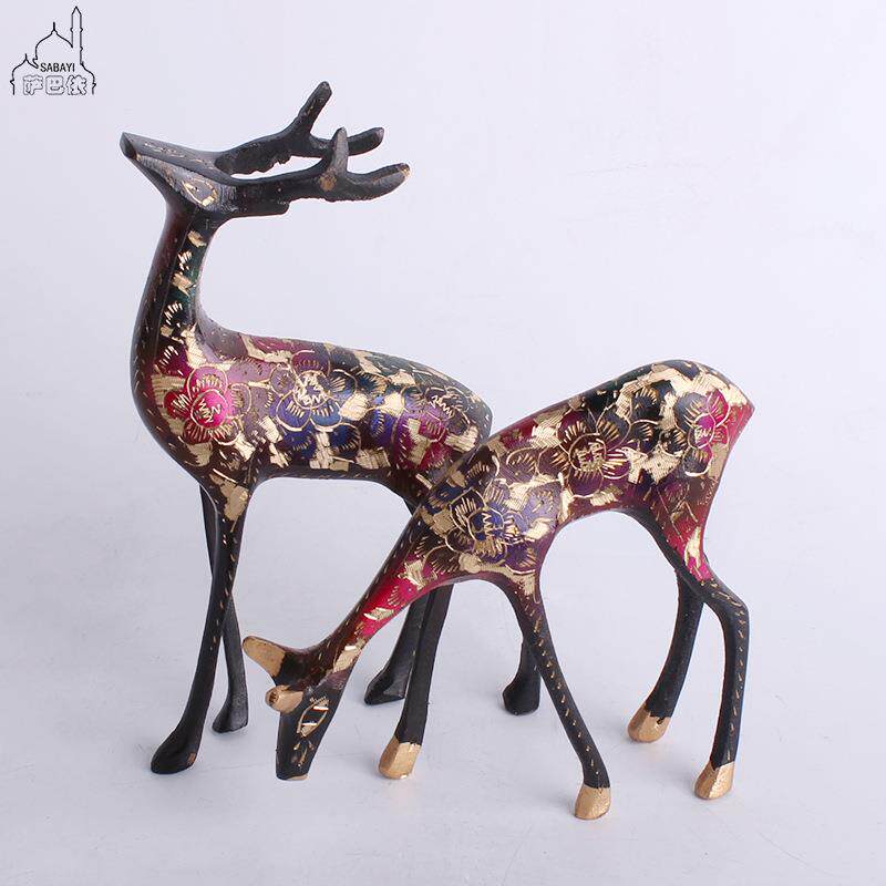 巴基斯坦铜器动物雌雄小对鹿手工艺术铜鹿摆设工艺品