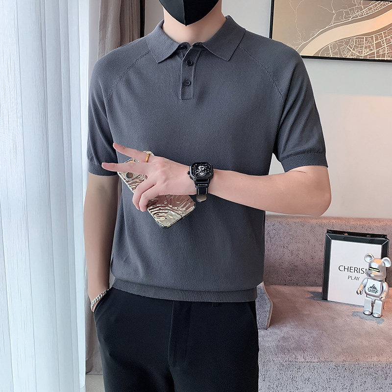 夏季简约纯色Polo衫男士韩版潮流针织短袖T恤2023新款感轻奢上衣