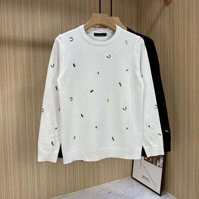 欧美复古海马刺绣圆领针织衫男秋季潮流个性百搭修身长袖毛衣男