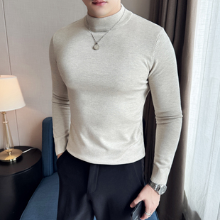半高领毛衣男秋冬季加厚修身潮流长袖针织打底衫高级感百搭毛线衣