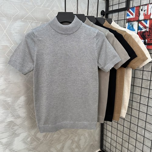 秋冬韩版修身男士半高领短袖T恤型男紧身弹力针织衫圆领打底线衫