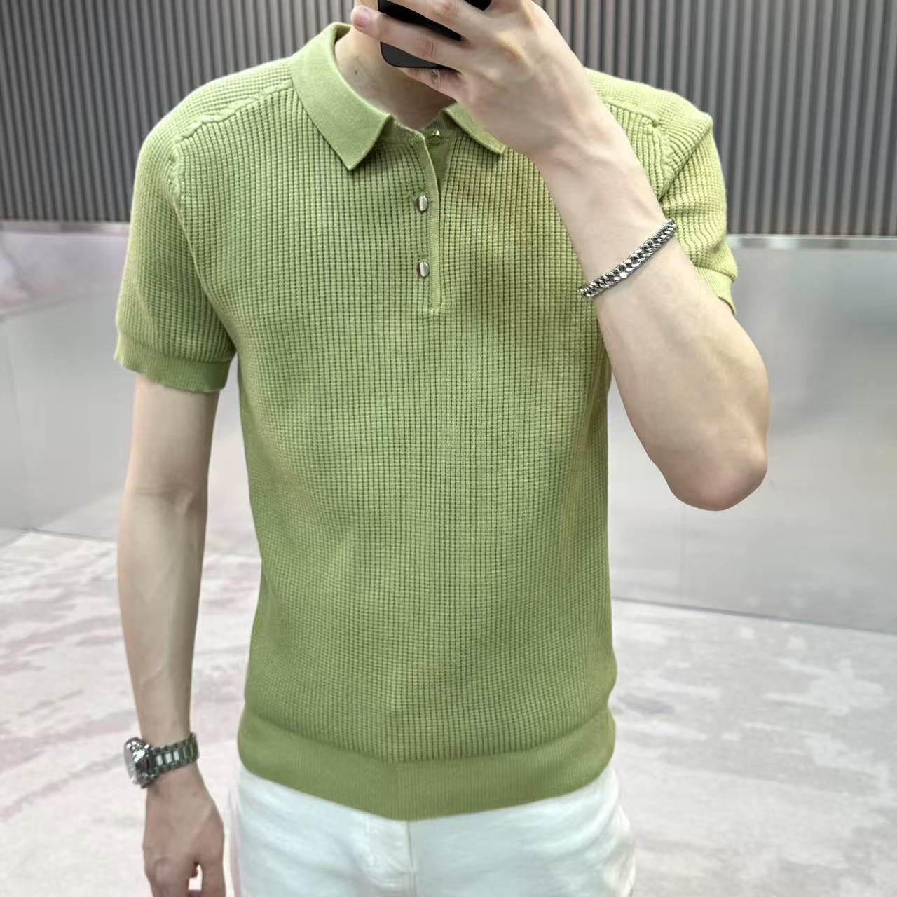 轻奢简约休闲针织Polo衫男夏季潮流韩版时尚针织翻领短袖t恤