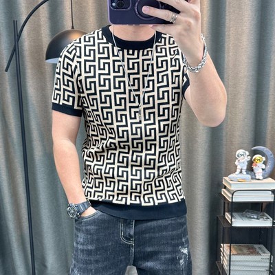 短袖毛衣男秋冬新款半袖内搭打底衫半截袖针织衫圆领弹力紧身上衣