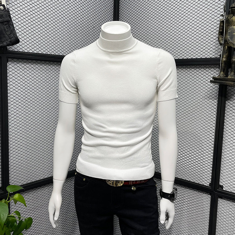 半高领针织衫男士短袖春秋季2022新款修身潮流内搭秋冬高端毛衣冬