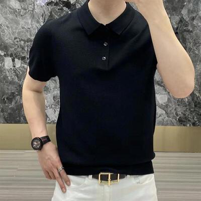 短袖t恤男冰丝伊力特POLO衫针织2023新款夏季个性纯色简约翻领潮