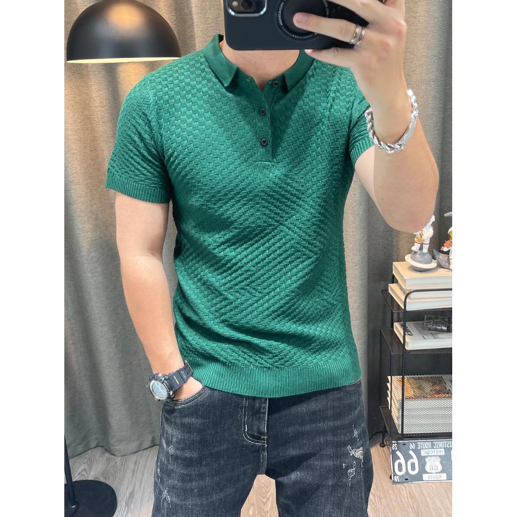 纯色短袖polo衫男士半袖针织衫有领上衣弹力流行修身青年男装毛衫