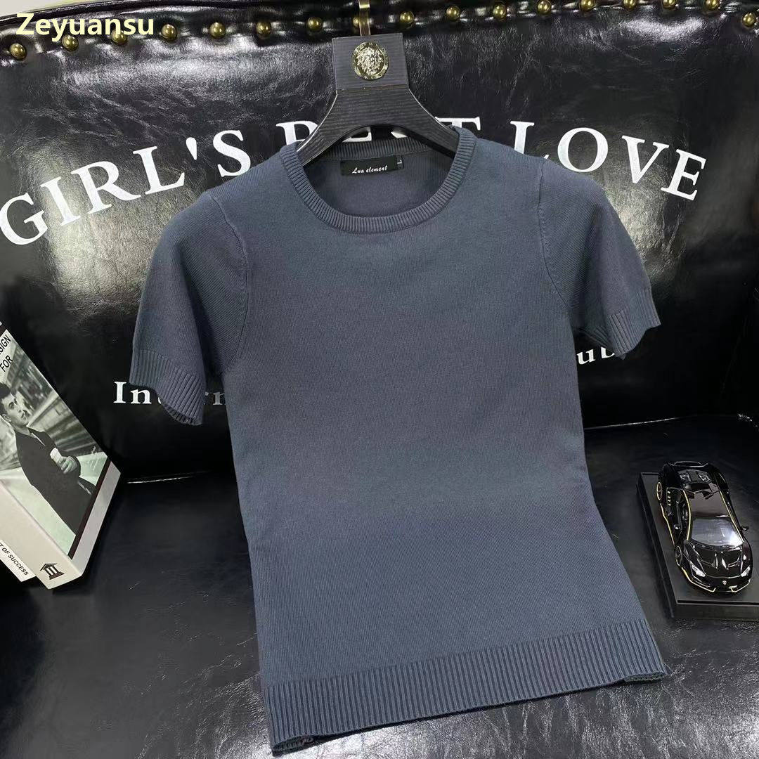 男士纯色毛衣2022新品秋冬百搭修身打底衫加厚圆领潮男短袖针织衫