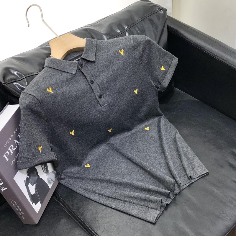 秋季新款polo衫男翻领针织短袖毛衣薄款刺绣青年上衣半袖2022年