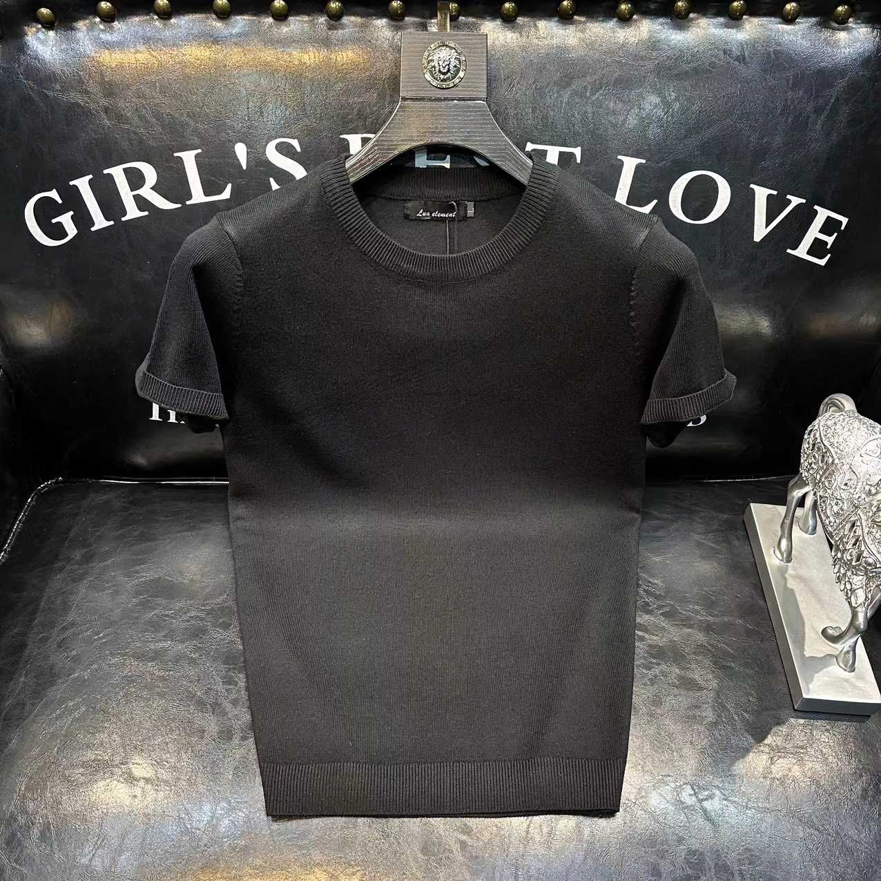 秋冬2024纯色短袖毛衣男士贴身半袖休闲韩版针织打底衫百搭休闲T