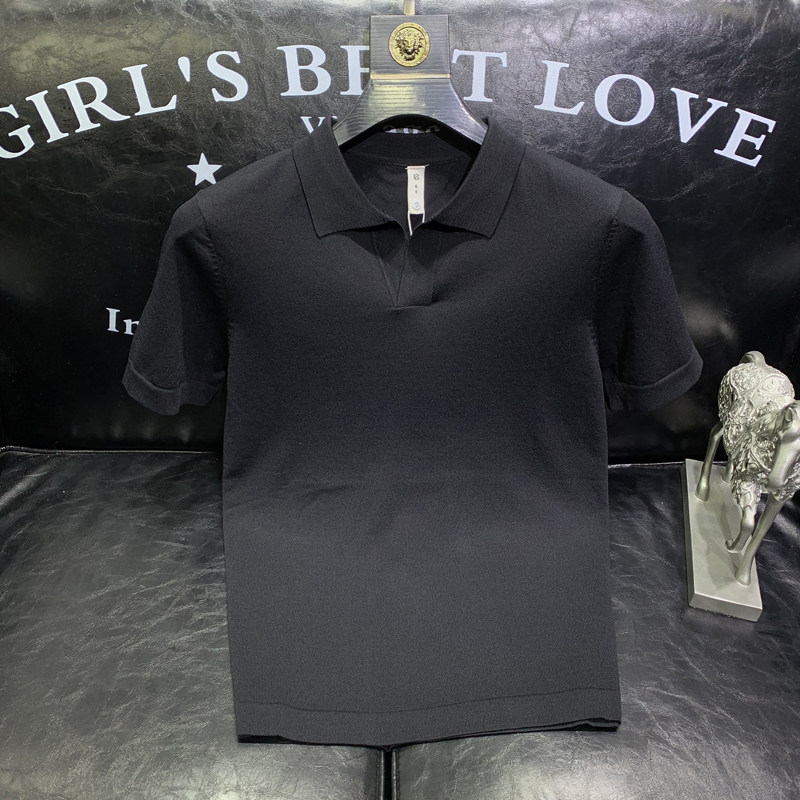 男士领纯色针织POLO衫夏季薄款冰丝透气紧身短袖新款翻领多色修身