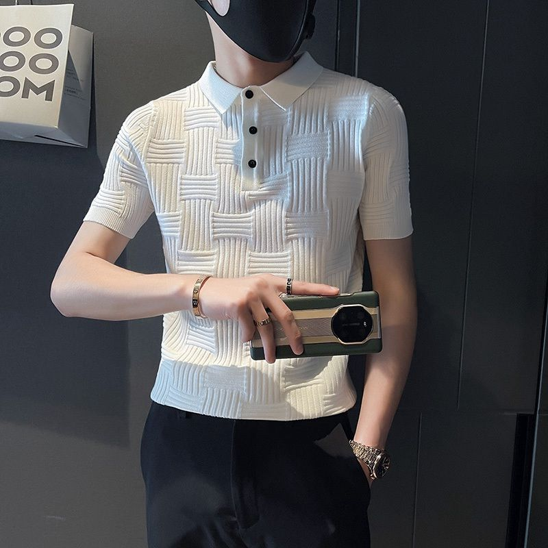 薄款针织Polo衫短袖T恤男士夏季装韩版潮牌高端翻领半袖体恤上衣