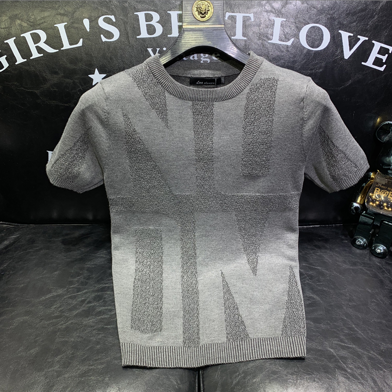 百搭短款显瘦男士针织衫t恤修身时尚青年打底衫半袖个性潮牌上衣