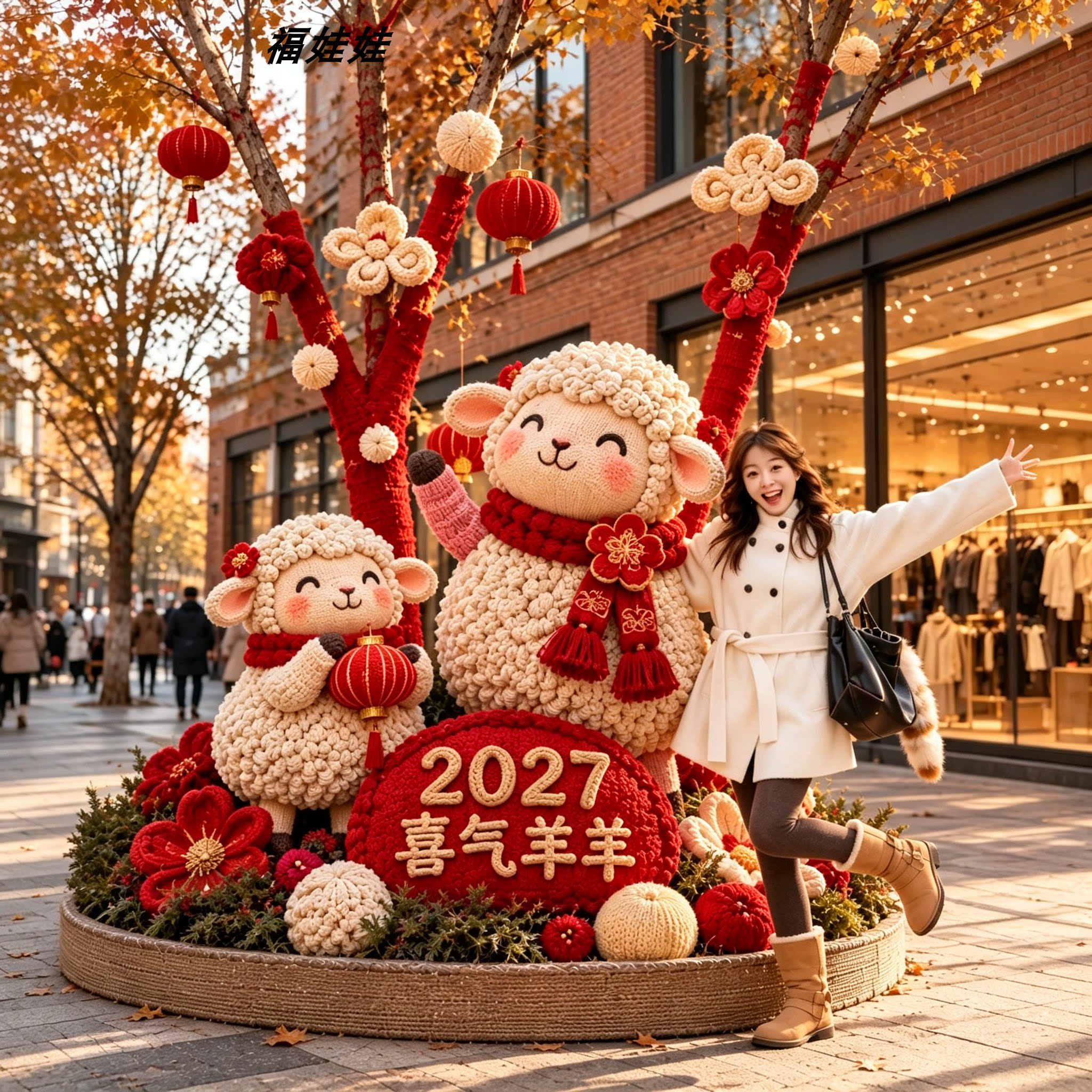 户外花艺小羊美陈商业广场花海公园景区户外仿真花动物泡雕装置