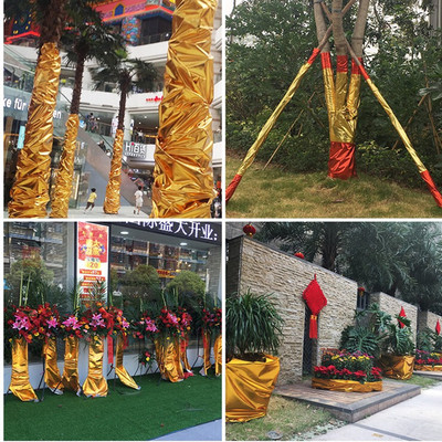 金色包树布装饰红婚庆皱金树佛布