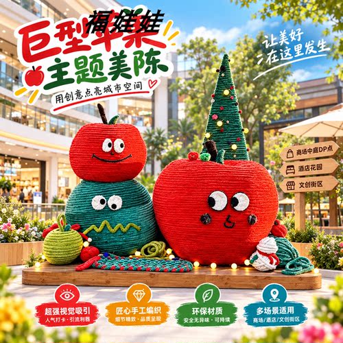 巨型毛线苹果毛绒编织美陈摆件