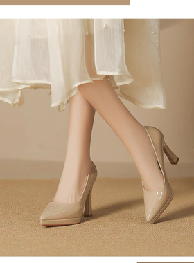 防水台不累脚单鞋女气质尖头细跟高跟鞋伴娘宴会职业工作鞋