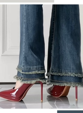 酒红色浅口防水台高跟鞋女细跟2024新款不累脚气质单鞋职业鞋